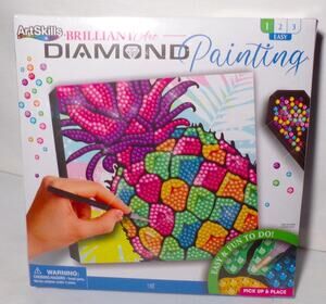 ArtSkills Diamond Painting Kit Pineapple 9x9 inches Level 1 Easy 8 Gem Colors
